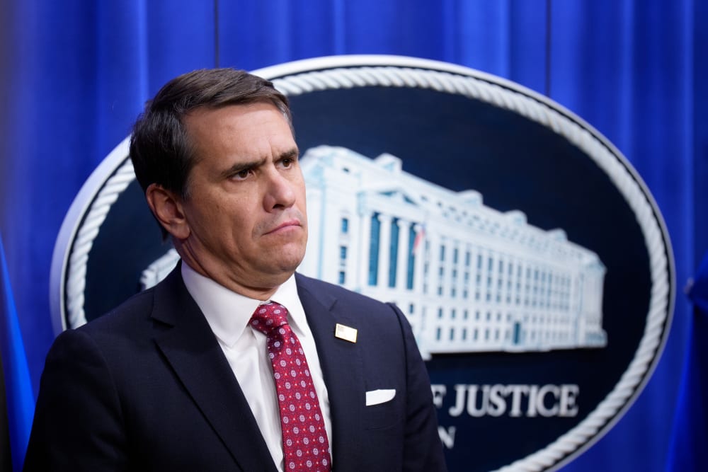 Deputy Attorney General Todd Blanche attends a news conference at the Justice Department in Washington.