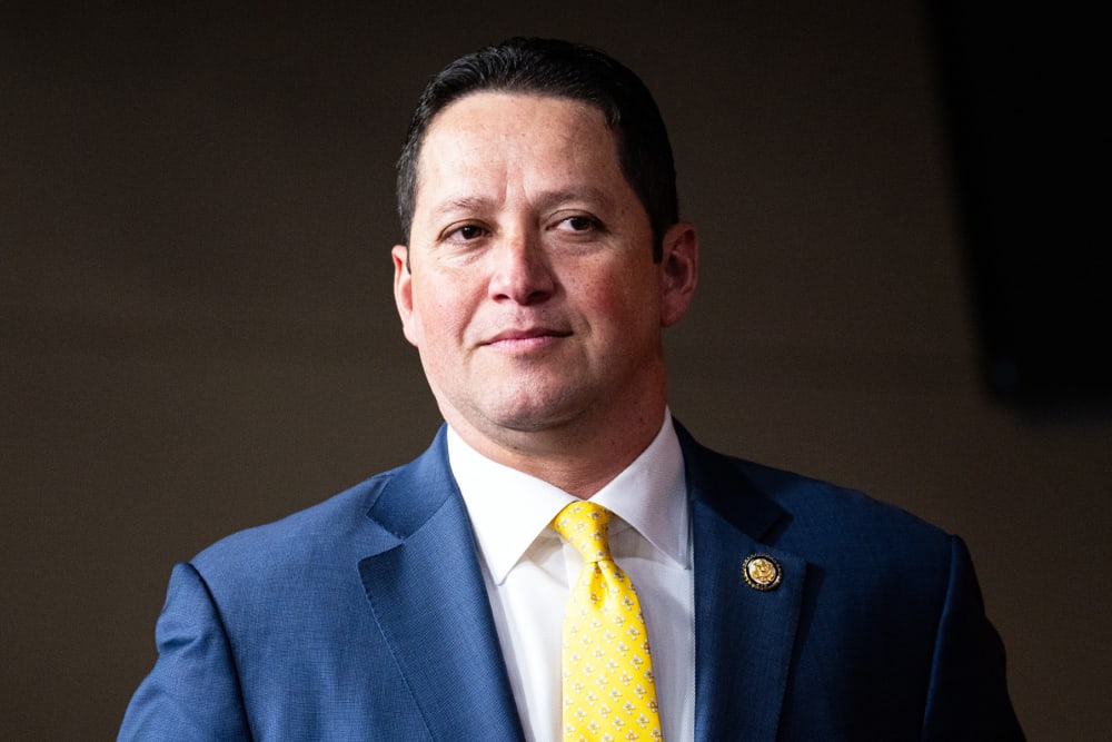 Rep. Tony Gonzales, chairman of the Congressional Hispanic Conference, arrives for the group's press conference in the U.S. Capitol.