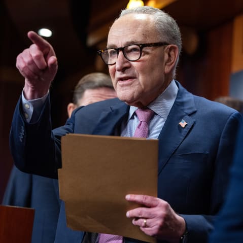Senate Minority Leader Chuck Schumer speaks at a press conference on the upcoming deadline for the release of the Epstein files on Dec. 16 in Washington.
