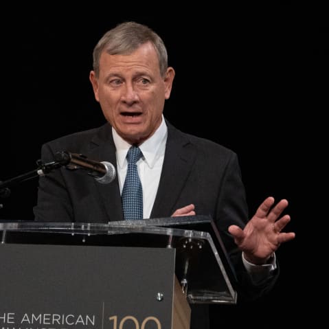 Washington, DC - May 23: Chief Justice of the United States John G. Roberts, Jr. received the Henry J. Friendly Medal at The American Law Institute's 2023 Annual Dinner at the National Building Museum on Tuesday, May 23, 2023. (Photo by Sarah L. Voisin/The Washington Post via Getty Images)