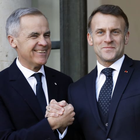 Canadian Prime Minister Mark Carney and French President Emmanuel Macron on Jan. 6, 2026, in Paris.