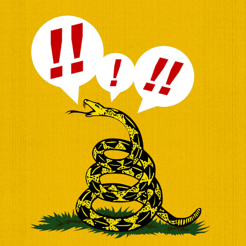 "Don't Tread On Me" snack with exclamation marks in speech bubbles above.