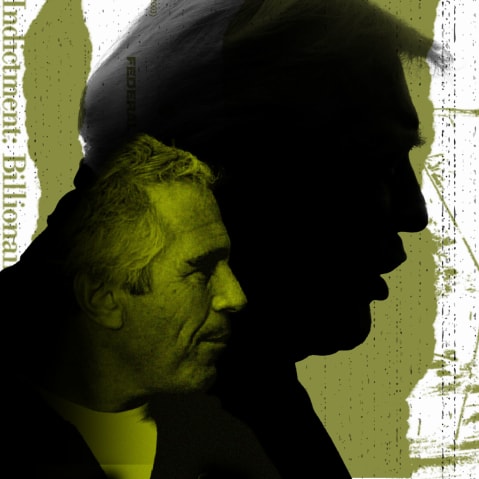 An illustration showing Donald Trump and Jeffery Epstein