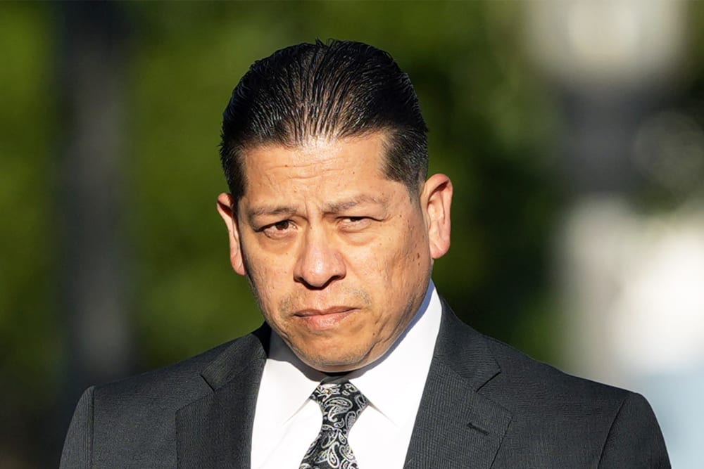 Former Uvalde Consolidated Independent School District police officer Adrian Gonzales on July 25, 2024 in Uvalde, TX.