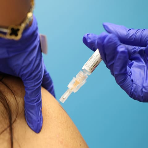 A person gets a COVID-19 vaccination at Kaiser Permanente Venice Medical Office Building in Culver City, C.A.