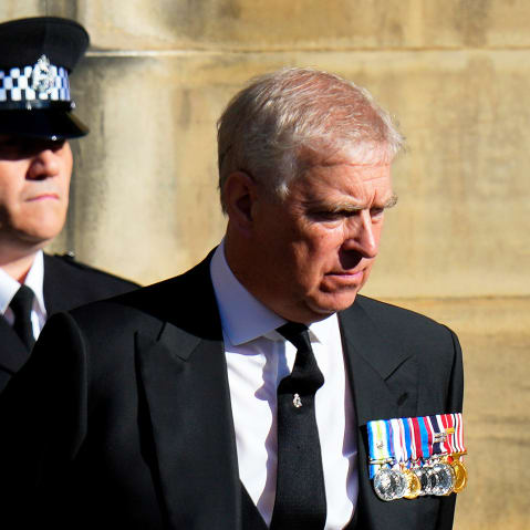 Prince Andrew leaves St. Giles Cathedral on Sept. 12, 2022 in Edinburgh, Scotland.