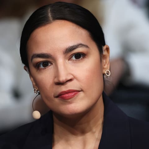 AOC's face seen in a very tight photo.