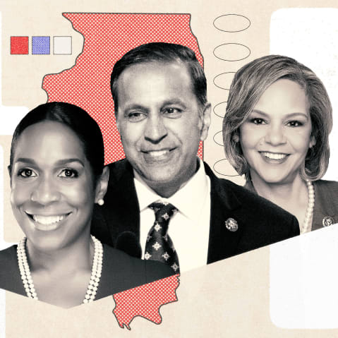 A photo illustration of the Illinois Senate candidates