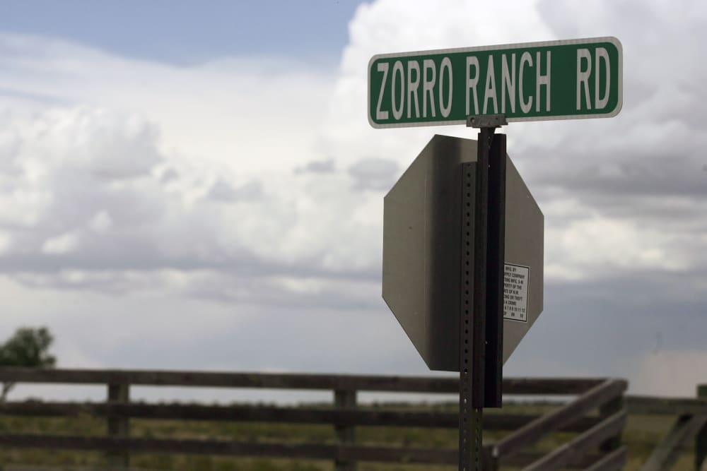 Street sign identifies Zorro Ranch Road in Santa Fe, New Mexico.