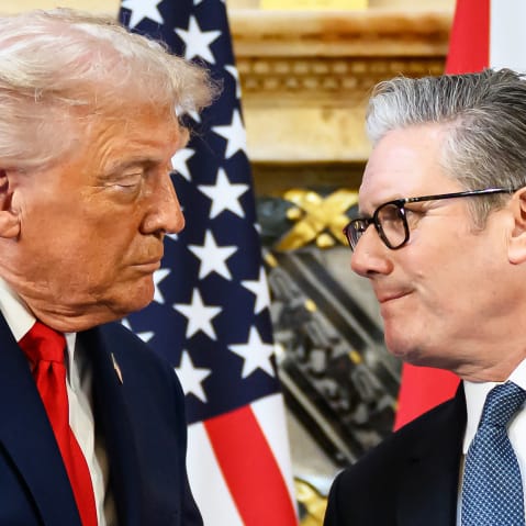 President Donald Trump and UK Prime Minister Keir Starmer during a press conference in Aylesbury, England.