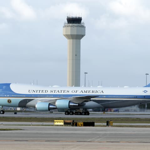 Air Force One arrives at Palm Beach International Airporr.