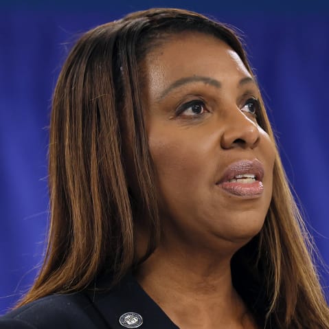 New York Attorney General Letitia James speaks during a press conference.