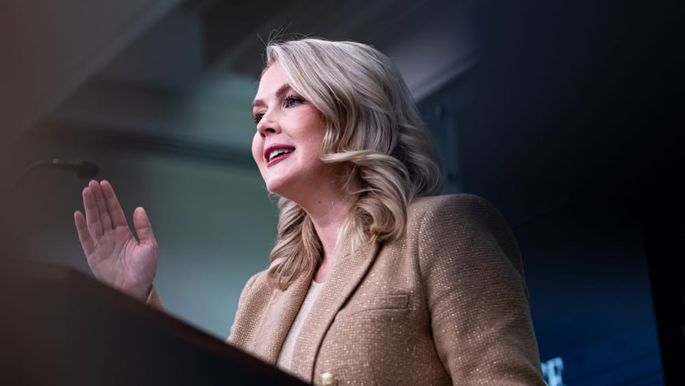 White House press secretary Karoline Leavitt during a news conference in the James S. Brady Press Briefing Room of the White House.