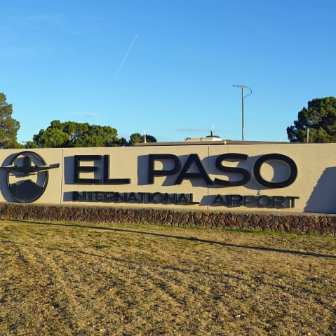 A sign at the El Paso International Airport (ELP) on Dec. 25, 2025 in El Paso, TX.
