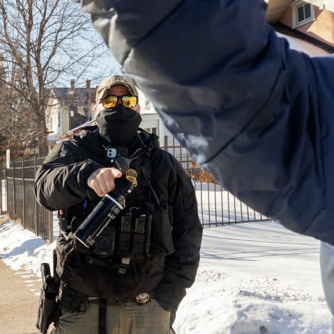 Immigration and Customs Enforcement officers continue to conduct operations on Jan. 28, 2026, in Minneapolis.