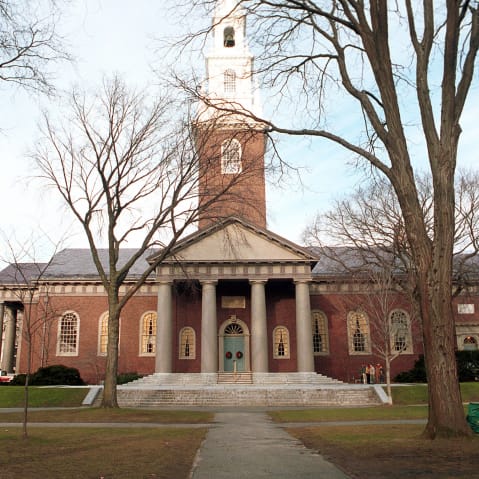 People walk around the Harvard University''s main campus.