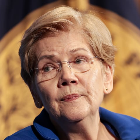 Senator Elizabeth Warren holds a discussion at the National Press Building in Washington, D.C.