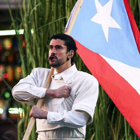 Bad Bunny performs during the NFL Super Bowl LX halftime show on Feb. 8, 2026.