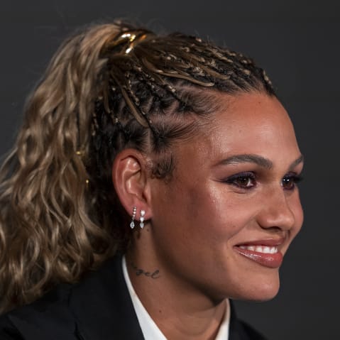 Trinity Rodman during a press conference on Jan. 22, 2026 in Los Angeles.
