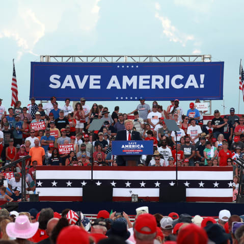 President Donald Trump gives remarks during a "Save America Rally.&rdquo;