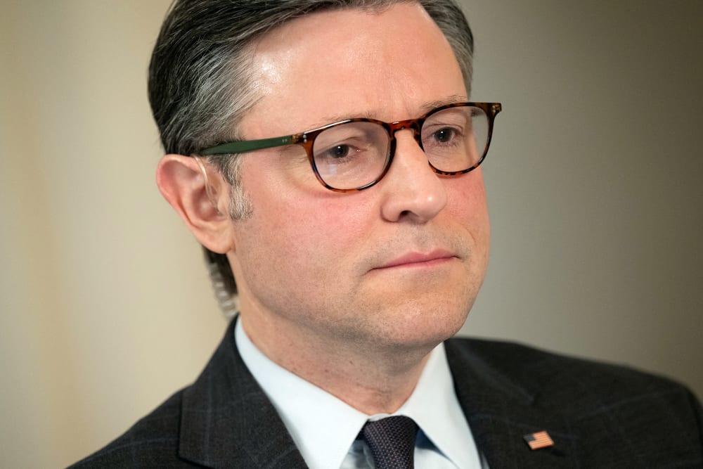 US Speaker of the House Mike Johnson during a television interview on Jan. 14, 2026, at the U.S. Capitol.