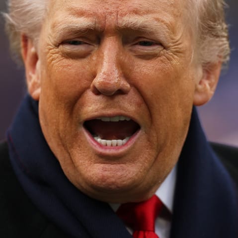President Donald Trump with his mouth open.