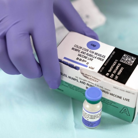 A box of vials for Measles Vaccinations.