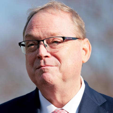 National Economic Council Director Kevin Hassett speaks to the press outside the West Wing of the White House.