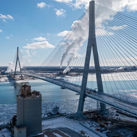 A cable-stayed bridge.