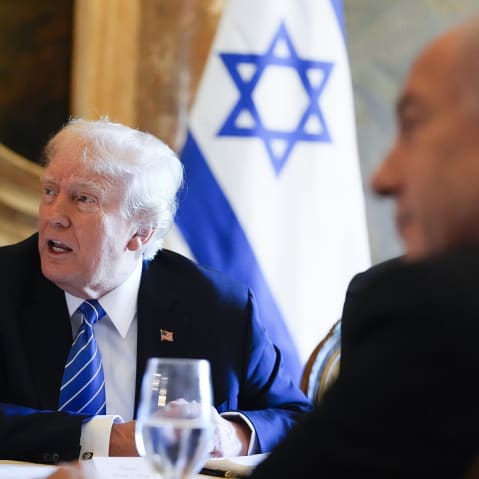 Donald Trump meets with Israeli Prime Minister Benjamin Netanyahu at his Mar-a-Lago estate.