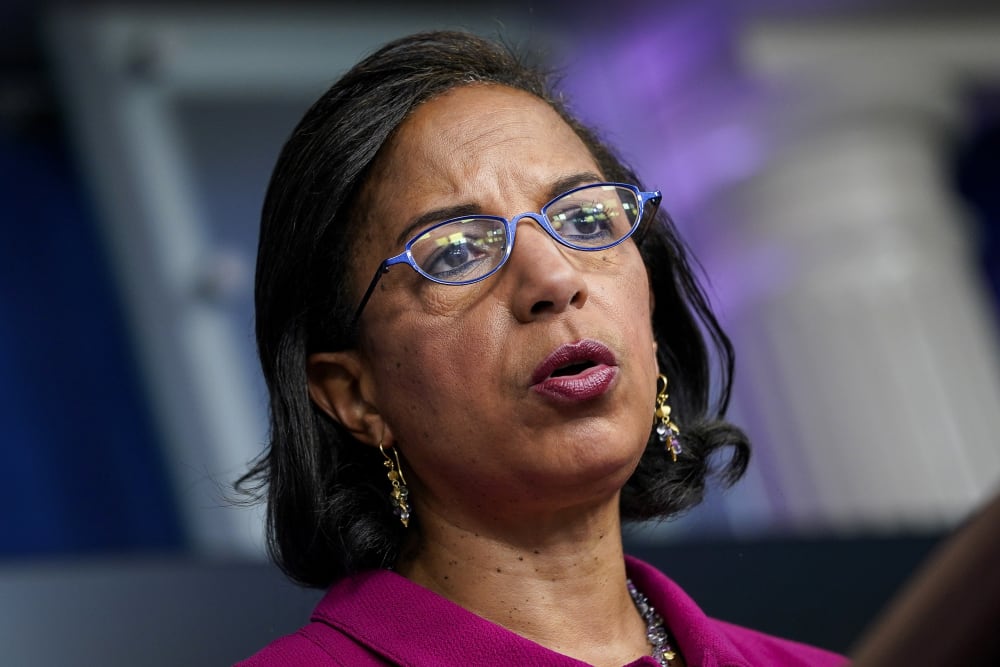 Susan Rice speaks during the daily press briefing at the White House.