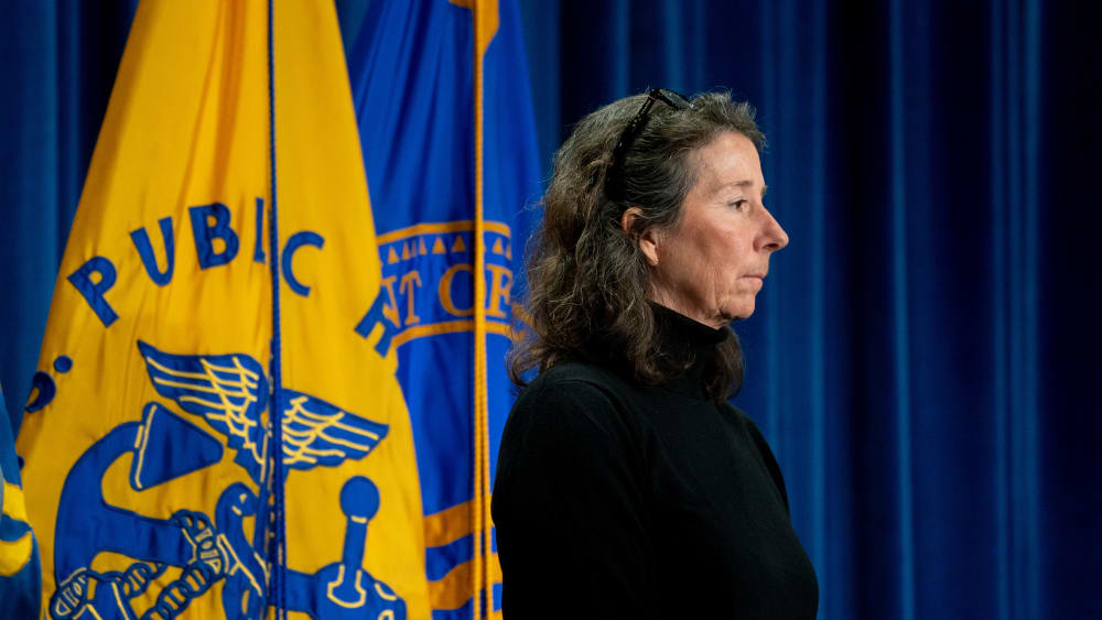 Stefanie Spear, seen in profile, looks ahead.