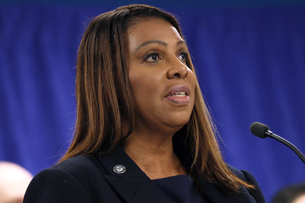 New York Attorney General Letitia James speaks during a press conference.