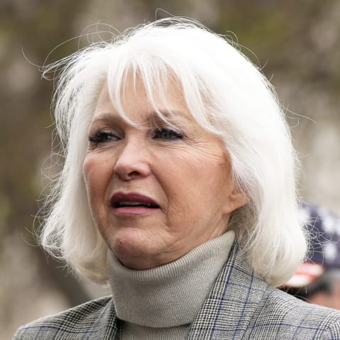 Tina Peters at a rally on April 5, 2022 on the west steps of the State Capitol in downtown Denver.