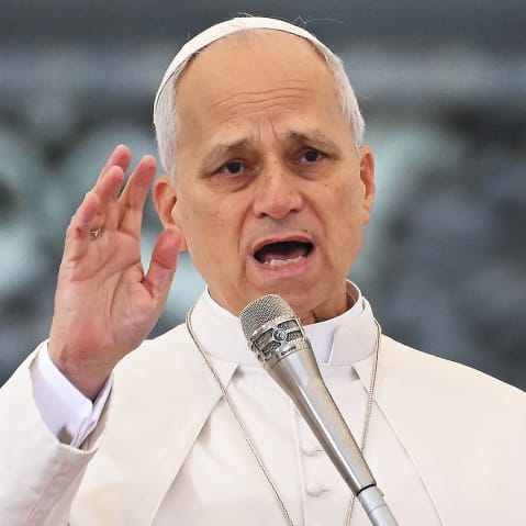 Pope Leo XIV gives his blessing during the weekly general audience in St.Peter's Square.