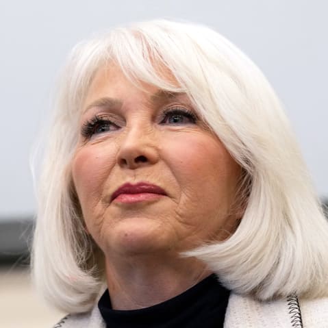 Tina Peters speaks during a debate for the state leadership position.