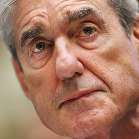 This very closeup shot shows Robert Mueller's face, cropped on top and bottom.