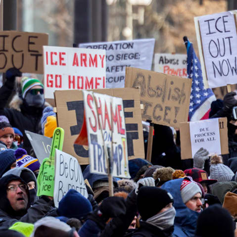 Ali Velshi; Demonstrators against the ongoing Immigration and Customs Enforcement (ICE) deployment during a protest on Jan. 25, 2026.