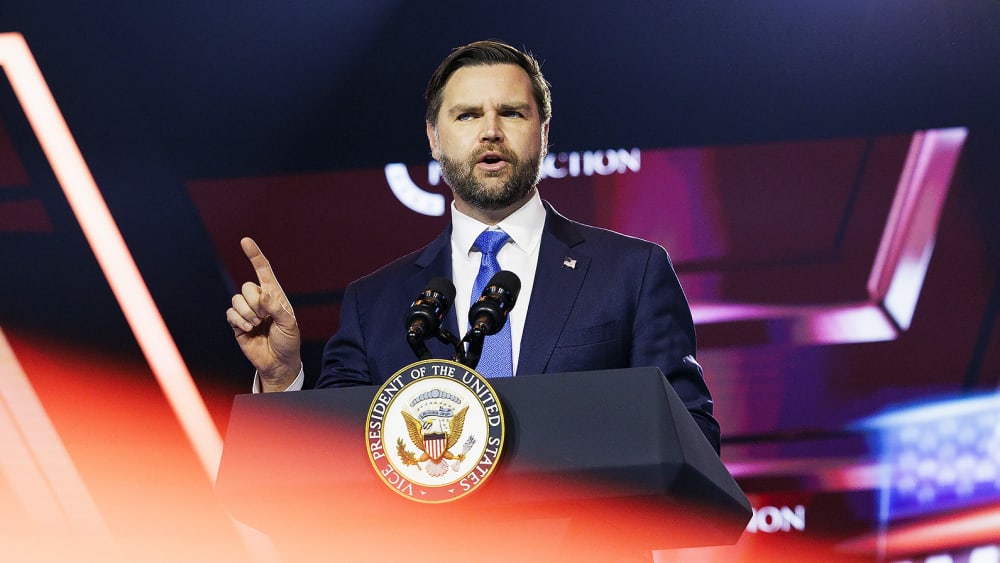 Vice President JD Vance speaks on the final day of Turning Point USA's annual AmericaFest conference on Dec 21 in Phoenix, AZ.