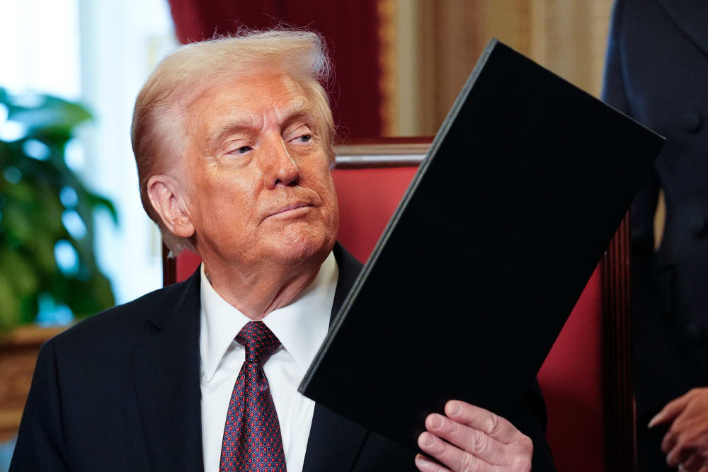 Newly sworn-in President Donald Trump takes part in a signing ceremony in the President's Room following the 60th inaugural ceremony on Jan. 20, 2025 at the US Capitol in Washington, D.C.