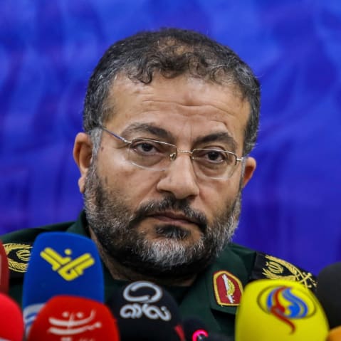 Commander of Iran's Basij paramilitary force, Gen. Gholam Reza Soleimani, gives a press conference.