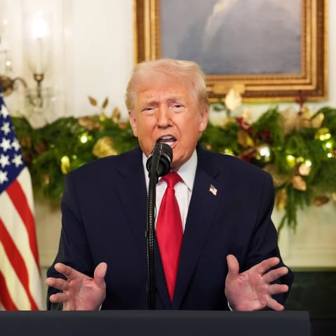 President Donald Trump addresses the nation from the White House.