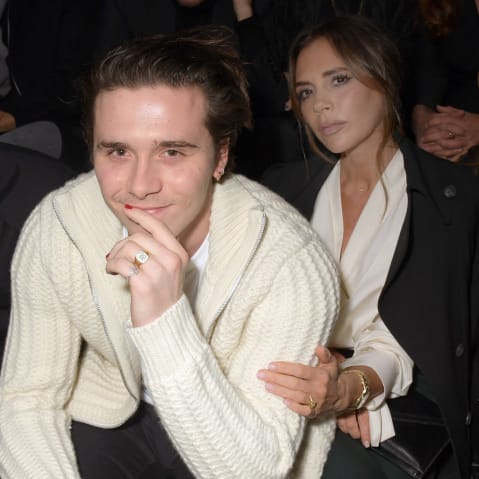 From left, David Beckham, Brooklyn Beckham and Victoria Beckham.