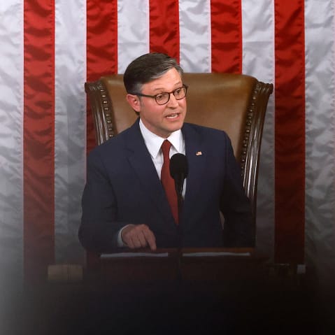 Speaker of the House Mike Johnson in the House Chamber of the Capitol on Jan. 3, 2025.