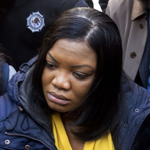 Tova Noel, a federal jail guard responsible for monitoring Jeffrey Epstein the night he killed himself, leaves federal court.