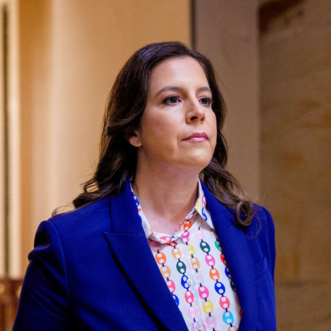 Rep. Elise Stefanik walks through Statuary Hall in the Capitol.