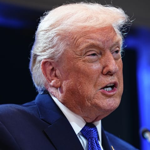 Donald Trumps seems upset as he speaks to the press in this tight shot.&nbsp;