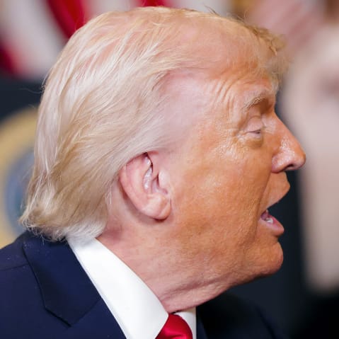 In this closeup shot Donald Trump is seen from the side.