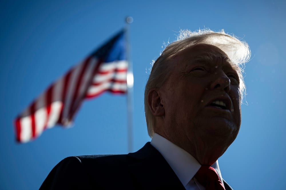 President Donald Trump speaks to members of the media on Oct. 5, 2025 on the South Lawn of the White House.