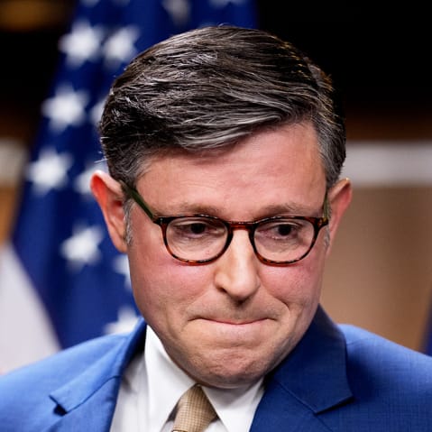 Speaker of the House Mike Johnson appears at a news conference on Oct. 20, 2025, on Capitol Hill.